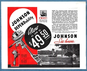 1938 JOHNSON SEA HORSES OUTBOARD MOTOR AD ~ AS LOW AS $49.50 - Picture 1 of 1