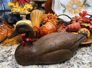 Solid Wooden Duck #4020 ~ Hand-Carved 13” Long Decoy ~carved Eyes Distressed - Picture 1 of 12
