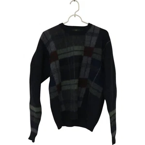 Maglione pullover Club Room grigio a quadri uomo medio Shetland pura lana manica lunga - Foto 1 di 6