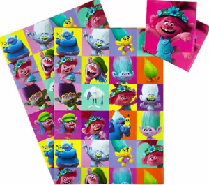 Trolls World Tour Gift Wrap Trolls wrapping paper - 2 sheets 49cm x 69cm Approx - Picture 1 of 1