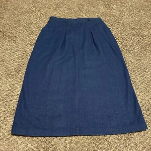 Liz Wear  Long Pencil Skirt Vintage Size 12 Blue Plaid Back Slit Pockets - Picture 1 of 9