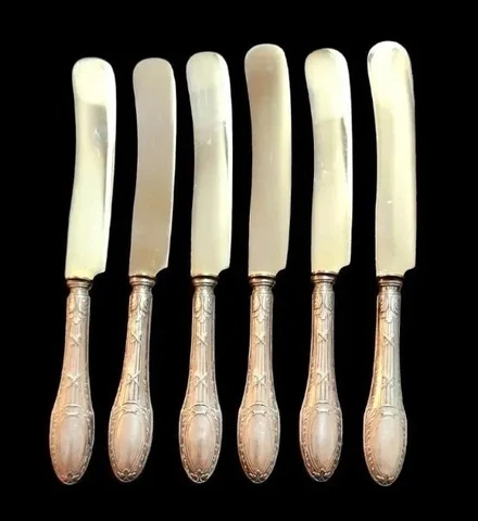 6 Antique Italian 800 Silver Handle Butter Knives 7.75" Cutlery Flatware 5.7 oz Cover