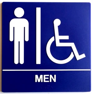 MEN Handicap ADA Compliant Sign +Braille Blue Public Accommodation Facilities - Picture 1 of 3