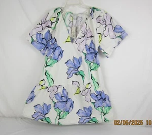 Women's Flutter Short Sleeve Mini Poplin Dress A New Day White-Purple Floral XS - Picture 1 of 13