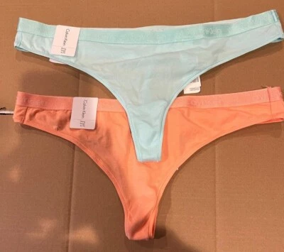 TWO (2) of Calvin Klein Women's Cotton Essentials Logo Thong QD3748 NEW w TAGS - Image 1 of 3