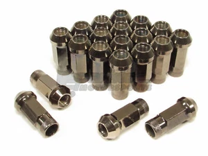 NNR Steel Extended Wheel Lug Nuts Open Ended Black Chrome 49mm 12x1.5 20pcs - Picture 1 of 2