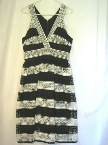 Abito donna Kate Spade 12 nero panna pizzo colorblock cocktail party nuovo con etichette $478