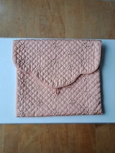Vintage Lingerie Hosiery Bag Jewelry Travel Pouch Pink Satin Embroidered Flowers - Picture 1 of 6
