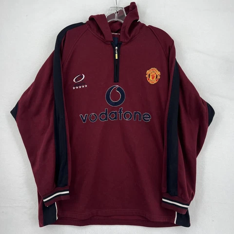 Manchester United Vintage 2000s 1/4 Zip Hoodie Sweatshirt - 2XL - Red - Vodafone Cover