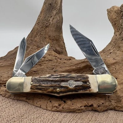 German Bull Jumbo Stag  handled 3 blade Whittler never sharpened or used (46) - Image 1 of 4