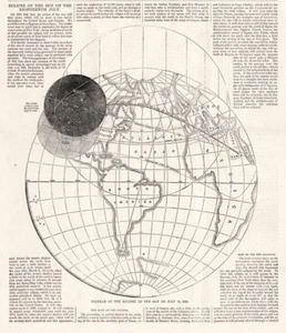 Mapa del mundo de 1860 Camino del eclipse solar total estampado vintage - Imagen 1 de 1