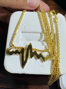Genuine 22K 916 Real Pure Gold 20” Long Heartbitz Earring Set Necklace 2mm 8.9g - Picture 1 of 24