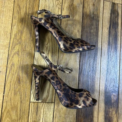 Worthington Leopard Print Peep Toe Stiletto Heels Ankle Strap Shoes Women Size 7 - Image 1 of 4