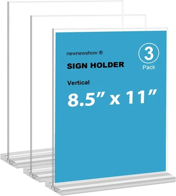 8.5X11 Acrylic Sign Holder 3 Pack Vertical Double-Sided Display (Optional 8.5X11 - Image 1 of 4