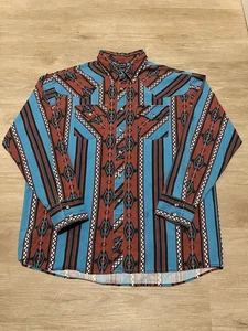 Camisa Vintage Años 90 Blair Azteca Occidental Abotonada Talla L/XL Azul Rojo - Imagen 1 de 4