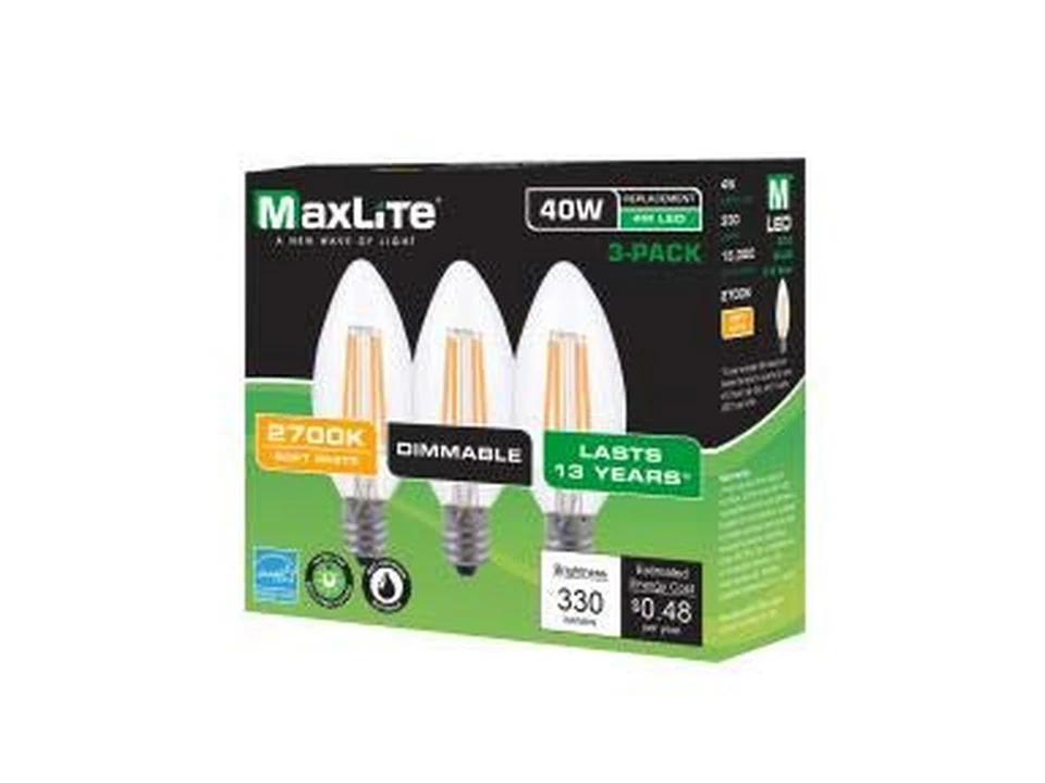MaxLite LED Filament LAMP 4W B10 80 CRI 2700K DIM E12-3 Pack - White,F4B10D27... - Image 1 of 1