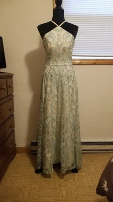 Soft Mint Green Lace Formal Gown for prom or pageant - great used condition - Image 1 of 4