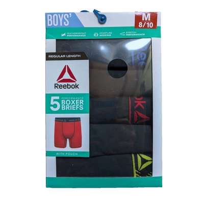 Calzoncillos boxer de rendimiento para niños Reebok negros talla mediana 8/10 negros ¡Paquete de 5 nuevos! Foto 1 de 3