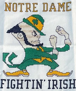 Notre Dame FiGHTIN’ IRISH Counted Cross Stitch LEPRECHAUN Hand Stitched Complete - Picture 1 of 7