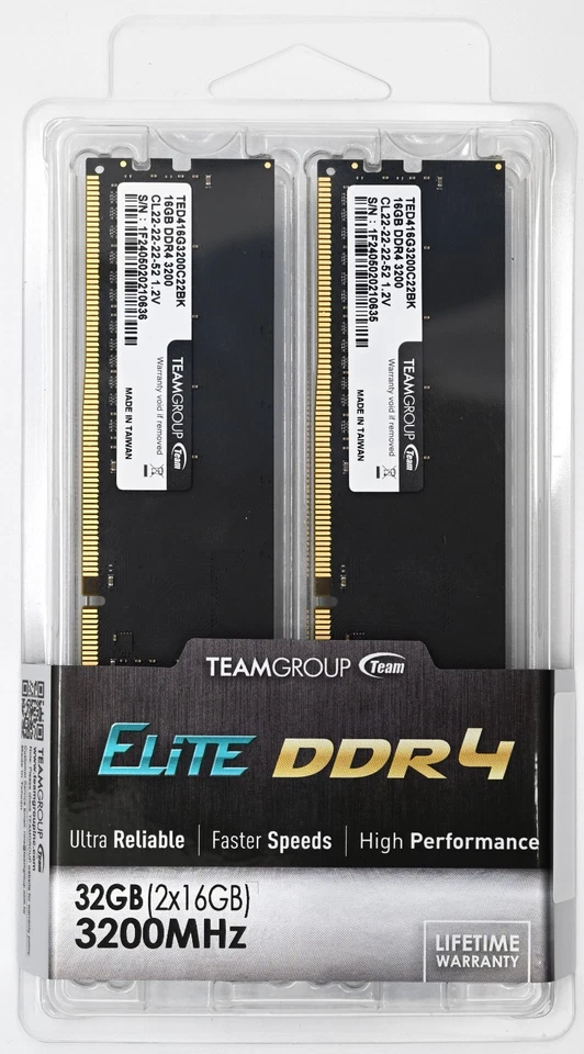 Kit UDIMM de escritorio TeamGroup Elite DDR4 32GB (2 X 16GB) 3200Mhz (PC4-25600) CL22 Foto 1 de 1