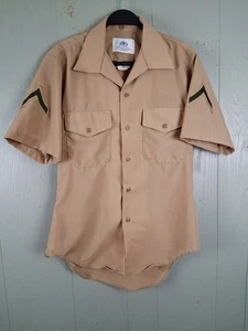 DSCP Valor Collection Shirt Mens 15.5 Khaki Poly Wool USMC Military Short Sleeve - Picture 1 of 10