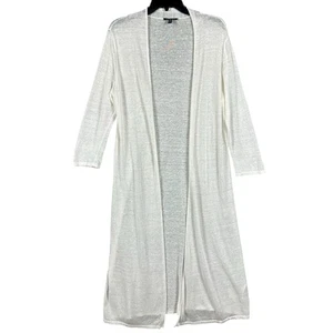 Eileen Fisher M creme Bio Leinenmischung LS Strick lange offene Strickjacke Staubtuch dünn - Bild 1 von 11