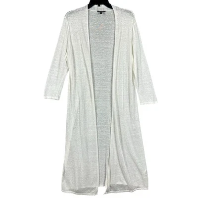 Cárdigan largo abierto Eileen Fisher M crema mezcla de lino orgánico LS tejido plumero fino Foto 1 de 4