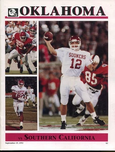 Programa de fútbol americano Oklahoma Sooners v USC Trojans 1992 excelente estado cale gundy - Imagen 1 de 1
