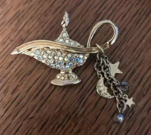 Kirk's Folly Aladdin's Lamp Pin Goldtone with AB Crystals, Moon & Star Charms 2" - Picture 1 of 5