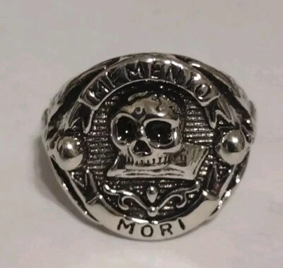 Anel maçônico de prata (TAMANHO 9) maçom Memento Mori Master Mason Bellum - Imagem 1 de 4