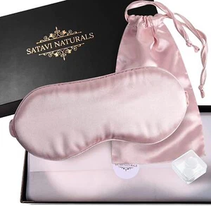 Satavi Naturals Mulberry Silk Sleep Eye Mask W/Ear Plugs, Luxury Bag- Pink - Picture 1 of 7