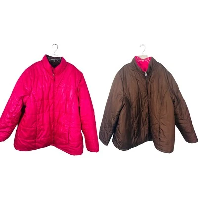 Chaqueta acolchada reversible Faded Glory para mujer marrón rosa talla 3X 22W-24W Foto 1 de 4