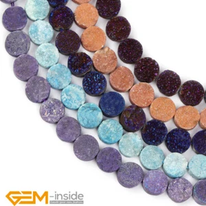 Metallic Titanium Druzy Dyed Raw Amethyst Agate Coin Cabochon Beads 8" 10MM DIY - Picture 1 of 76