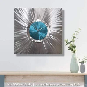 Modern Silver Wall Clock – Large Abstract Clock & Metal Art Wall Sculpture - Picture 1 of 5