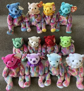 Ty Beanie Baby 2001 Geburtstag Bär Kollektion 12 mit Rüschenkragen Jan-Dez neu mit Etikett - Bild 1 von 4
