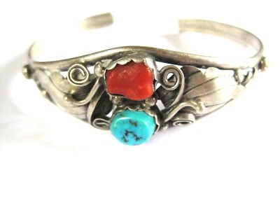 Armreif Silber 925 mit Türkis und Koralle, Indianerschmuck, 14,45 g - Bild 1 von 3