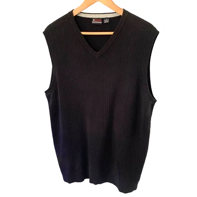Vintage GUESS Jeans USA Sweater Vest Mens XL V-Neck Black 100% Cotton 90s Y2K - Image 1 of 4