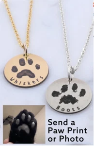 Custom Engraved Pet Paw Print Necklace - Personalized Keepsake Gift - Picture 1 of 7