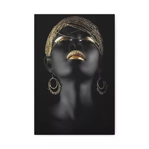 Donna africana con stampa su tela oro labbra nere e dorate wall art cornice moda - Foto 1 di 26