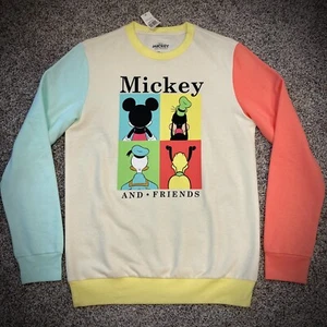new DISNEY MICKEY & FRIENDS SWEATSHIRT goofy donald duck pluto ivory pastel crew - Picture 1 of 4