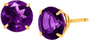 10k Yellow Gold Plated 2 Carat Round Created Amethyst CZ Stud Earrings - Picture 1 of 2
