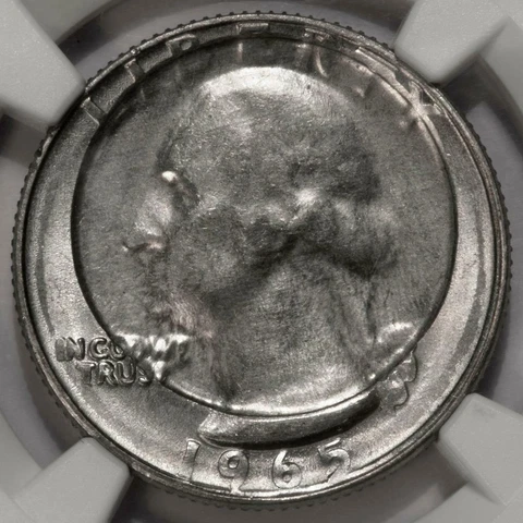 1965 NGC MS64 Indented By A Dime Planchet Quarter Mint Error Amazing Struck Thru Cover