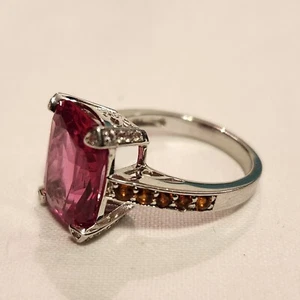 Pink Lab Created Sapphire Rhodium Over Sterling Silver Ring Size 6.5 - Picture 1 of 7