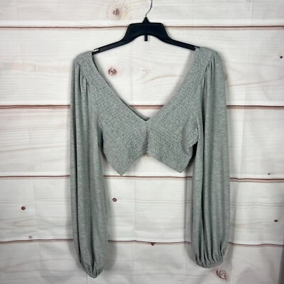 Blusa corta vintage Havana Top para mujer L gris cuello en V manga larga tejida Foto 1 de 4