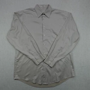 Pronto Uomo Dress Shirt 16 34 35 Beige Bottom Up Long Sleeve Luxury Cotton Twill - Picture 1 of 10