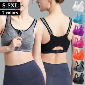Womens Zip Front Fastening Sports Bra High Impact Comfy Crop Tops Yoga Underwear - Picture 1 of 29