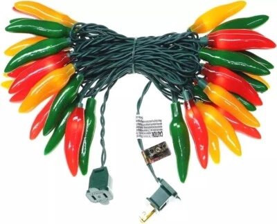35 LED Red Green & Yellow Chili Pepper Lights 18 Ft Green Wire House Decorative - Image 1 of 4