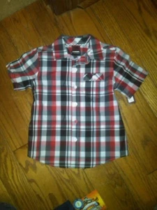 NWT BOYS SHORT SLEEVE TONY HAWK BUTTON UP SHIRT RED AND BLACK PLAID SMALL 4 - Picture 1 of 1