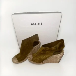 Celine Suede Colorblock Espadrille Slingback “Green Neutral” Sz 10 MSRP $530.00 - Picture 1 of 14