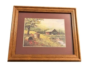 Mountain Farm Apples Wood Framed Picture Child Sheep Baskets 11" x 9.5" - Picture 1 of 3